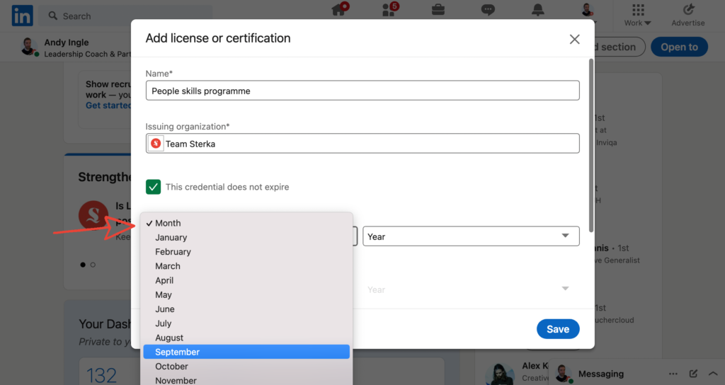 Issuing date on LinkedIn