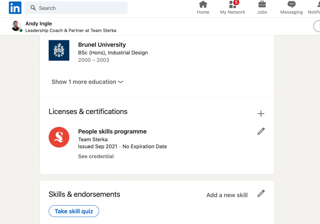 Team Sterka certificate on LinkedIn